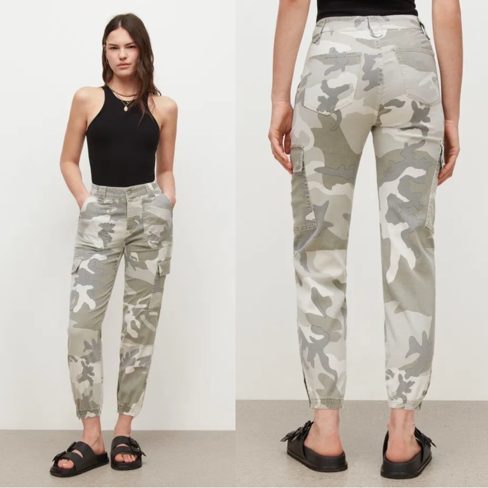 Allsaints Tan & Green Camo Nola Cargo Jogger Zip Ankle Trouser Pant 32